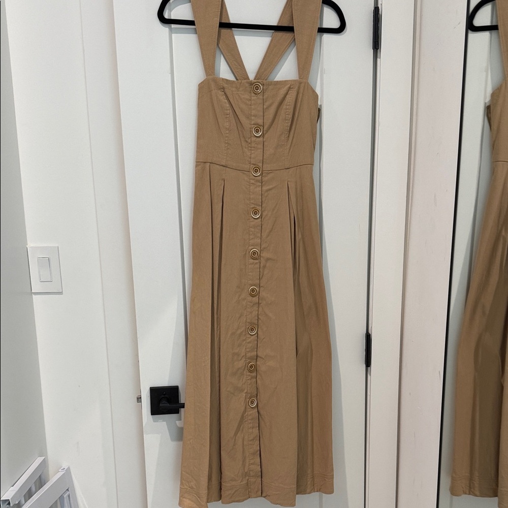 Maeve Tan Button-Front Midi Dress